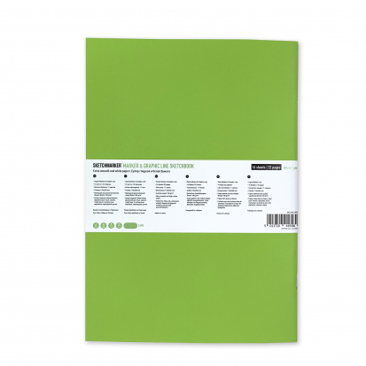 Скетчбук "Marker&Graphic line" 180г/м2, 17х25см, 16л мягкая обложка, цвет лайм